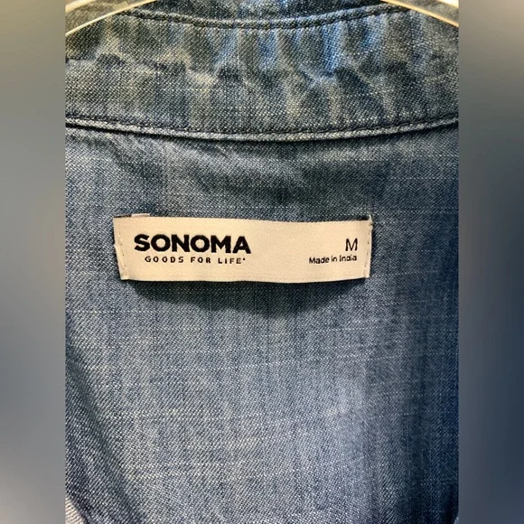 Chambray M Sonoma Shirt Dress Overshirt Denim Look Long Sleeves Collar - Picture 6 of 7